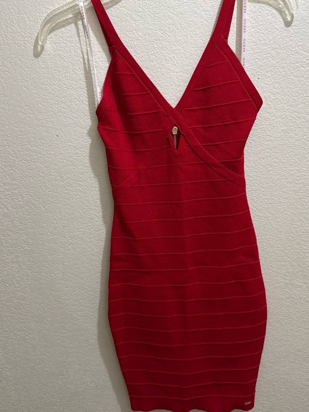 Guess Red Strappy V-Neck Bandage Mini Dress
